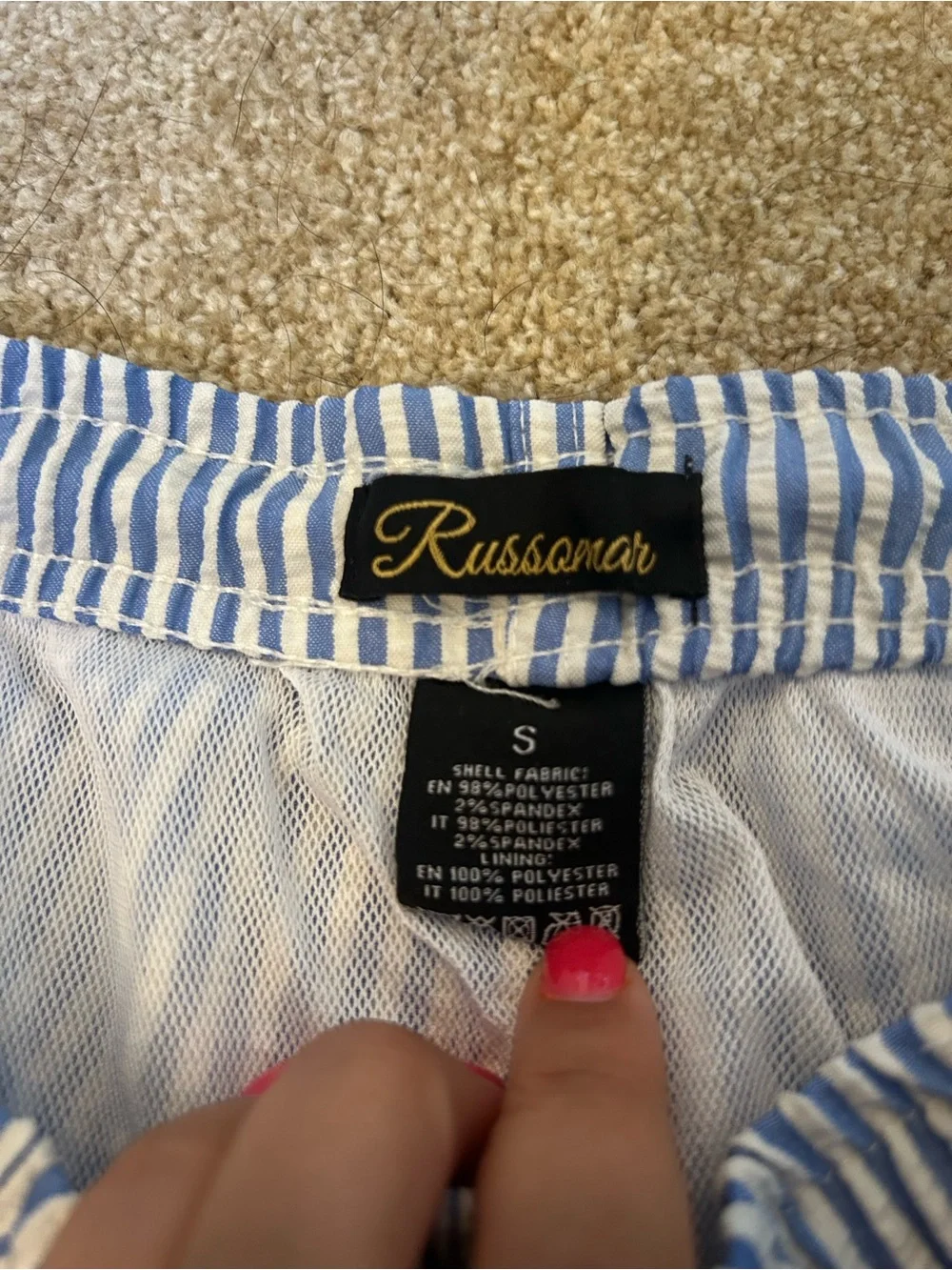 Striped Blue Lemon Italian Embroidered Men's Swim Trunks